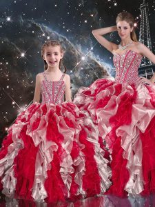 Sweet Sweetheart Sleeveless Quinceanera Dress Floor Length Beading and Ruffles Multi-color Organza