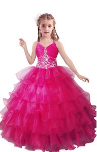 Organza Sleeveless Floor Length Pageant Dress and Beading and Ruffled Layers
