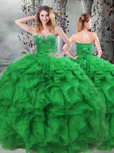 Modest Floor Length Ball Gowns Sleeveless Green Sweet 16 Quinceanera Dress Lace Up