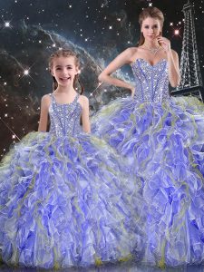 Sleeveless Beading and Ruffles Lace Up 15th Birthday Dress