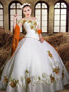 Graceful White Sweetheart Neckline Embroidery Ball Gown Prom Dress Sleeveless Lace Up