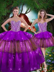 Modern Multi-color Sleeveless Floor Length Beading and Ruffled Layers and Sequins Lace Up 15th Birthday Dress