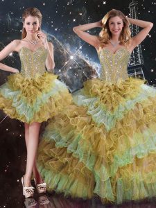 Elegant Multi-color Sleeveless Floor Length Beading and Ruffled Layers Lace Up Quinceanera Gowns