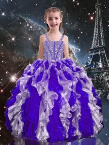 Sleeveless Lace Up Floor Length Beading and Ruffles Glitz Pageant Dress