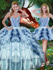Multi-color Lace Up Sweetheart Beading and Ruffles and Ruffled Layers Quinceanera Dress Organza Sleeveless