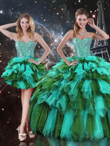 Designer Multi-color Sweetheart Neckline Beading and Ruffles and Ruffled Layers Vestidos de Quinceanera Sleeveless Lace Up