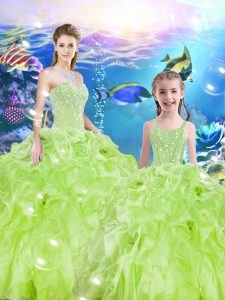 Stylish Ball Gowns Beading and Ruffles Ball Gown Prom Dress Lace Up Organza Sleeveless Floor Length
