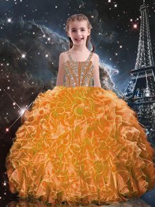 Beauteous Orange Red Sleeveless Organza Lace Up Child Pageant Dress for Quinceanera and Wedding Party