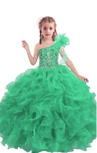 Apple Green Sleeveless Beading and Ruffles Floor Length Pageant Dress