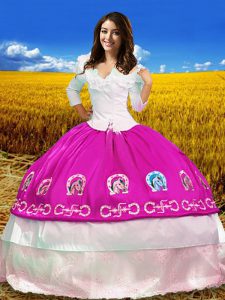 Multi-color Taffeta Lace Up Quinceanera Dress 3 4 Length Sleeve Floor Length Embroidery