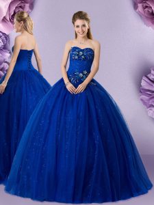 Cute Royal Blue Sweetheart Lace Up Beading and Appliques Vestidos de Quinceanera Sleeveless