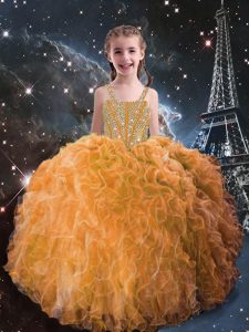 Hot Selling Organza Sleeveless Floor Length Glitz Pageant Dress and Beading and Ruffles