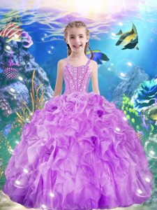 Sleeveless Lace Up Floor Length Beading and Ruffles Pageant Gowns For Girls