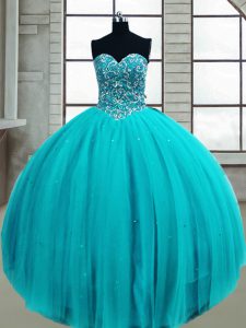 Comfortable Sweetheart Sleeveless Tulle Quinceanera Dresses Beading Lace Up