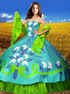 Elegant Embroidery 15 Quinceanera Dress Multi-color Lace Up Sleeveless Floor Length