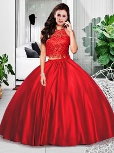 Spectacular Wine Red Taffeta Zipper 15 Quinceanera Dress Sleeveless Floor Length Lace and Ruching