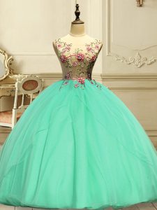 Dynamic Apple Green Sleeveless Organza Lace Up Vestidos de Quinceanera for Military Ball and Sweet 16 and Quinceanera