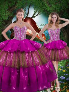 Glorious Multi-color Ball Gowns Sweetheart Sleeveless Organza Floor Length Lace Up Beading and Ruffled Layers and Sequins Sweet 16 Quinceanera Dress