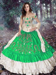Embroidery and Ruffled Layers Quinceanera Dresses Green Lace Up Sleeveless Floor Length