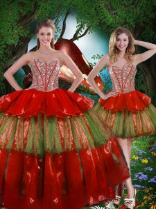 Stunning Organza Sleeveless Floor Length Sweet 16 Dress and Beading and Ruffled Layers