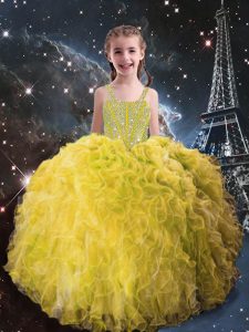 Most Popular Light Yellow Sleeveless Organza Lace Up Pageant Dress for Teens for Quinceanera and Wedding Party