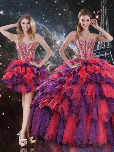 Sexy Floor Length Multi-color Sweet 16 Dress Organza Sleeveless Beading and Ruffles and Ruffled Layers