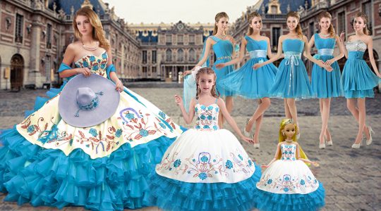 Sleeveless Lace Up Floor Length Embroidery and Ruffled Layers Sweet 16 Dresses