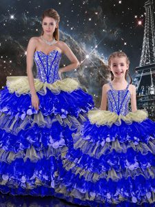 Multi-color Sleeveless Organza Lace Up Ball Gown Prom Dress for Military Ball and Sweet 16 and Quinceanera