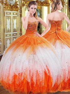 Sweet Beading and Ruffles 15th Birthday Dress Multi-color Lace Up Sleeveless Floor Length