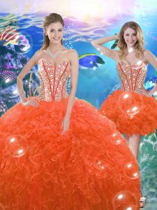 Shining Sweetheart Sleeveless Lace Up 15 Quinceanera Dress Orange Red Organza