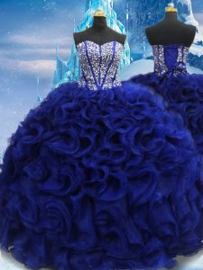 Most Popular Floor Length Royal Blue Quinceanera Dress Fabric With Rolling Flowers Sleeveless Beading
