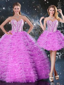 Floor Length Fuchsia Sweet 16 Quinceanera Dress Sweetheart Sleeveless Lace Up