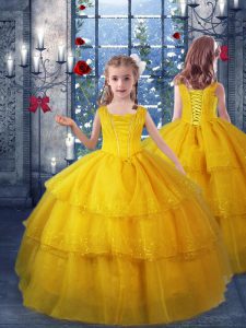 Sleeveless Ruffled Layers Lace Up Little Girls Pageant Dress Wholesale
