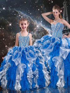 Floor Length Lace Up Sweet 16 Quinceanera Dress Multi-color for Military Ball and Sweet 16 and Quinceanera with Beading and Ruffles