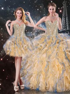Sweetheart Sleeveless Organza Sweet 16 Dresses Beading and Ruffles Lace Up