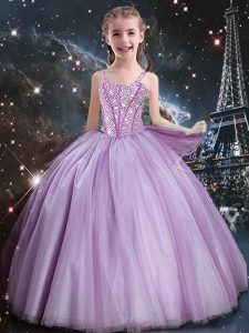Straps Sleeveless Tulle Pageant Dresses Beading Lace Up
