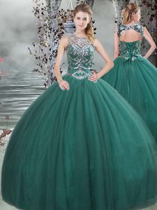 Enchanting Dark Green Scoop Neckline Beading Quinceanera Dress Sleeveless Lace Up