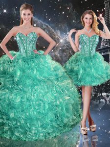 Flirting Sweetheart Sleeveless Lace Up Quinceanera Gowns Turquoise Organza