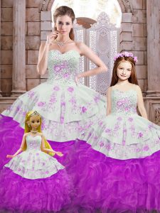 Stunning White And Purple Sleeveless Organza Lace Up Vestidos de Quinceanera for Sweet 16 and Quinceanera