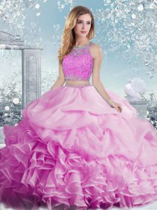 Scoop Sleeveless Clasp Handle Quinceanera Dress Lilac Organza