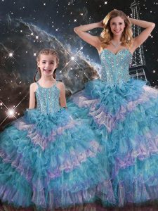 Organza Sleeveless Floor Length Sweet 16 Quinceanera Dress and Beading and Ruffled Layers