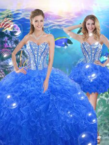 Affordable Royal Blue Lace Up Sweet 16 Dresses Beading and Ruffles Sleeveless Floor Length