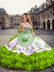 Enchanting Floor Length Lace Up Quinceanera Dress for Military Ball and Sweet 16 and Quinceanera with Embroidery and Ruffled Layers