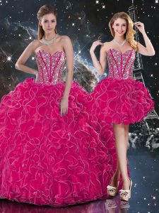 Popular Sweetheart Sleeveless Organza 15 Quinceanera Dress Beading and Ruffles Lace Up