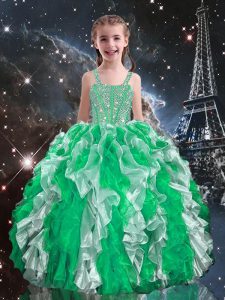 Sleeveless Beading and Ruffles Lace Up Child Pageant Dress