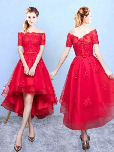 Off The Shoulder Half Sleeves Organza Dama Dress for Quinceanera Appliques Lace Up