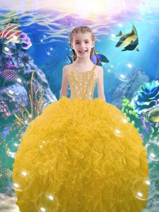 Amazing Sleeveless Beading and Ruffles Lace Up Pageant Dress Toddler