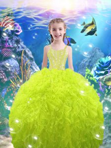 Straps Neckline Beading and Ruffles Little Girls Pageant Dress Wholesale Sleeveless Lace Up