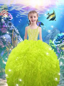 Straps Neckline Beading and Ruffles Little Girls Pageant Dress Wholesale Sleeveless Lace Up