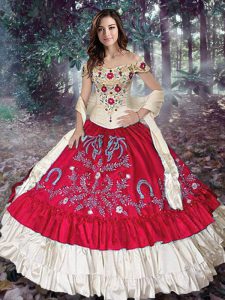 Red Sleeveless Taffeta Lace Up Ball Gown Prom Dress for Military Ball and Sweet 16 and Quinceanera